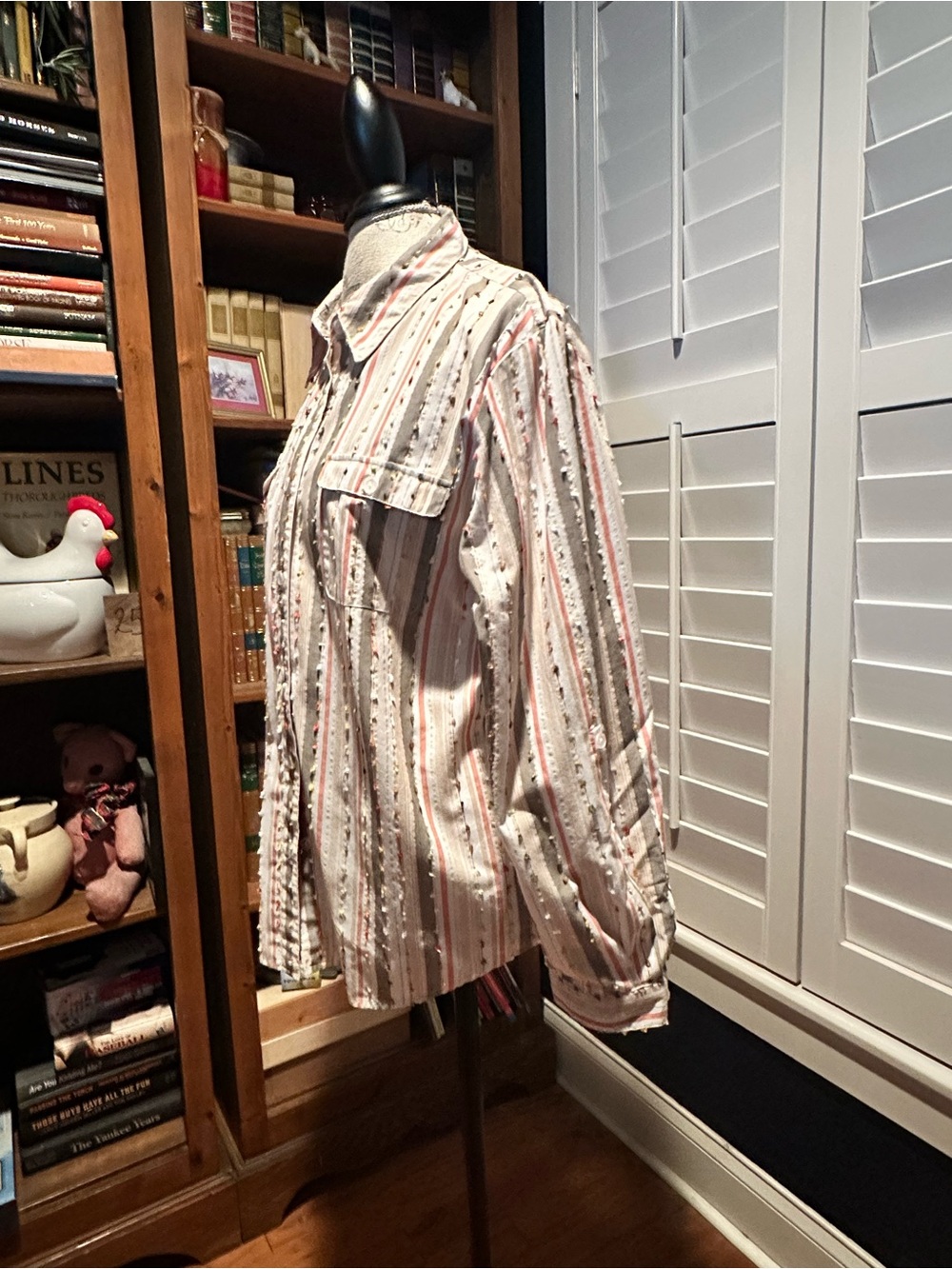 Alfred Dunner Cream Button-Down Shirt with Pink & Gray Stripes - Picture 3 of 12